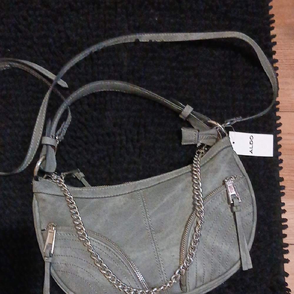 Aldo Sage Green Crossbody Bag with Silver Chain